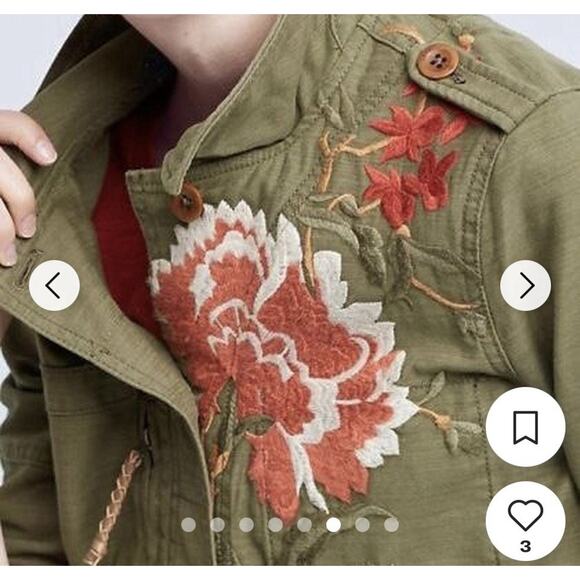 Anthropologie Hei Hei Utility Jacket XS Olive Green Floral Embroidered Boho Fall - Picture 7 of 13